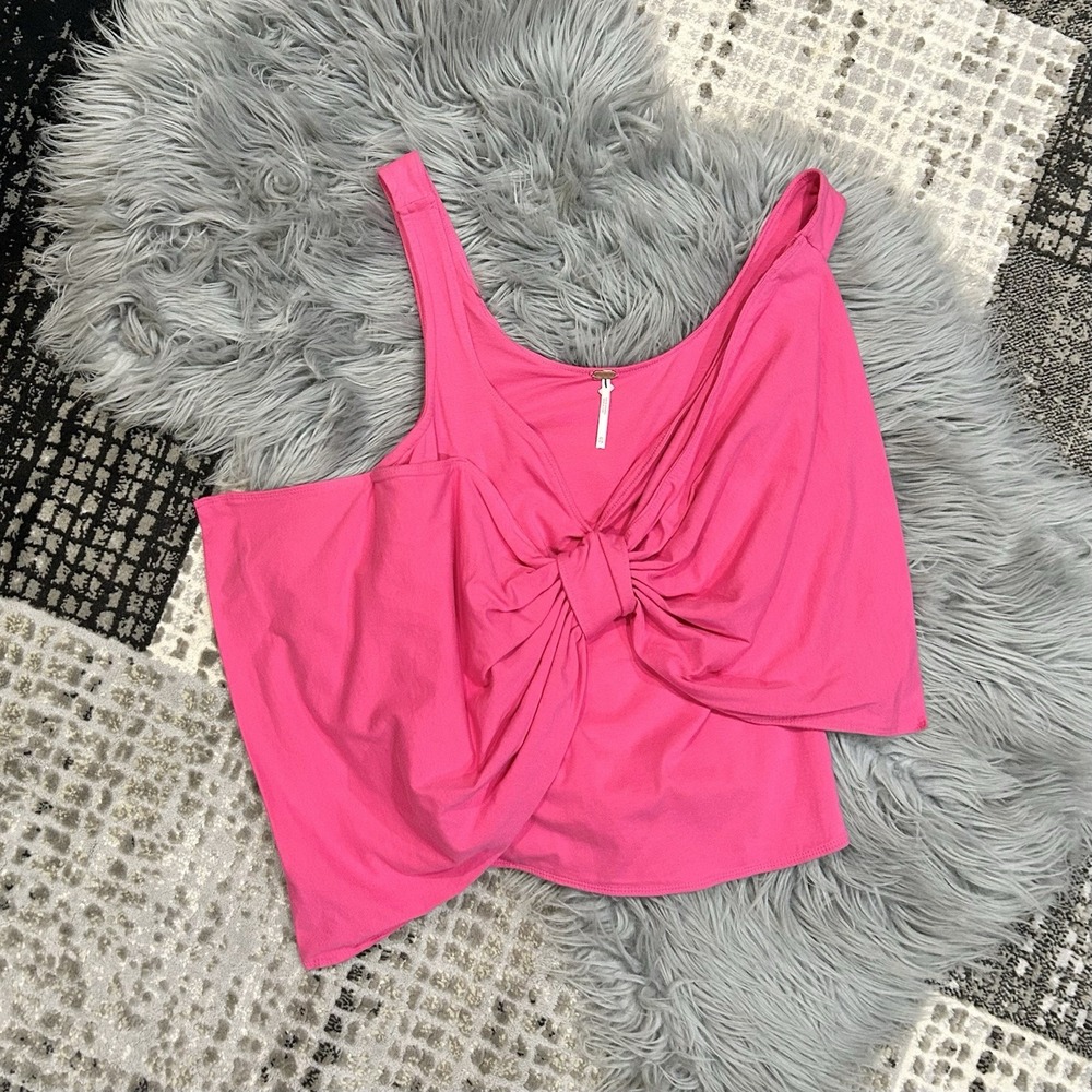 Free People Tied Up Drapey Top In Pink Phenom Size XSmall Gorgeous Bow Accent - Picture 2 of 5